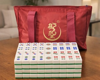 Hand-Carved Acrylic Mahjong Tiles Set | Yusheng Green White Guangdong Pieces for Family Game Night