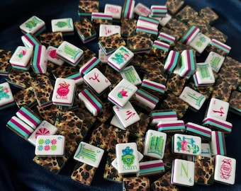Juego de fichas de mahjong grabadas con diseño de leopardo (preventa)