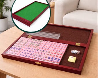 2-in-1 Folding Mahjong Table Box with Felt Mat, Portable Storage Case for Mahjong Tiles