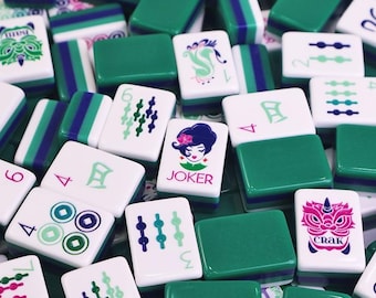 Engraved American Mahjong Tiles Set,  Acrylic Green Jade Style