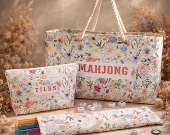 Floral Mahjong Travel Bag Set | Tile Storage Case | Portable Accessories Organizer
