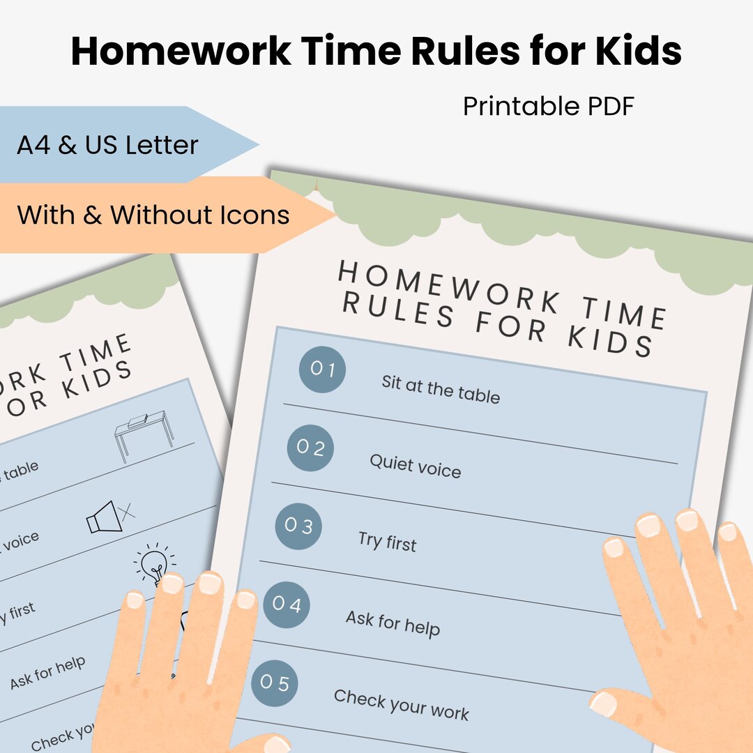 Time For Homework Homework Time Rules for Kids. Printable Visual Chart for Focus and Calm ...