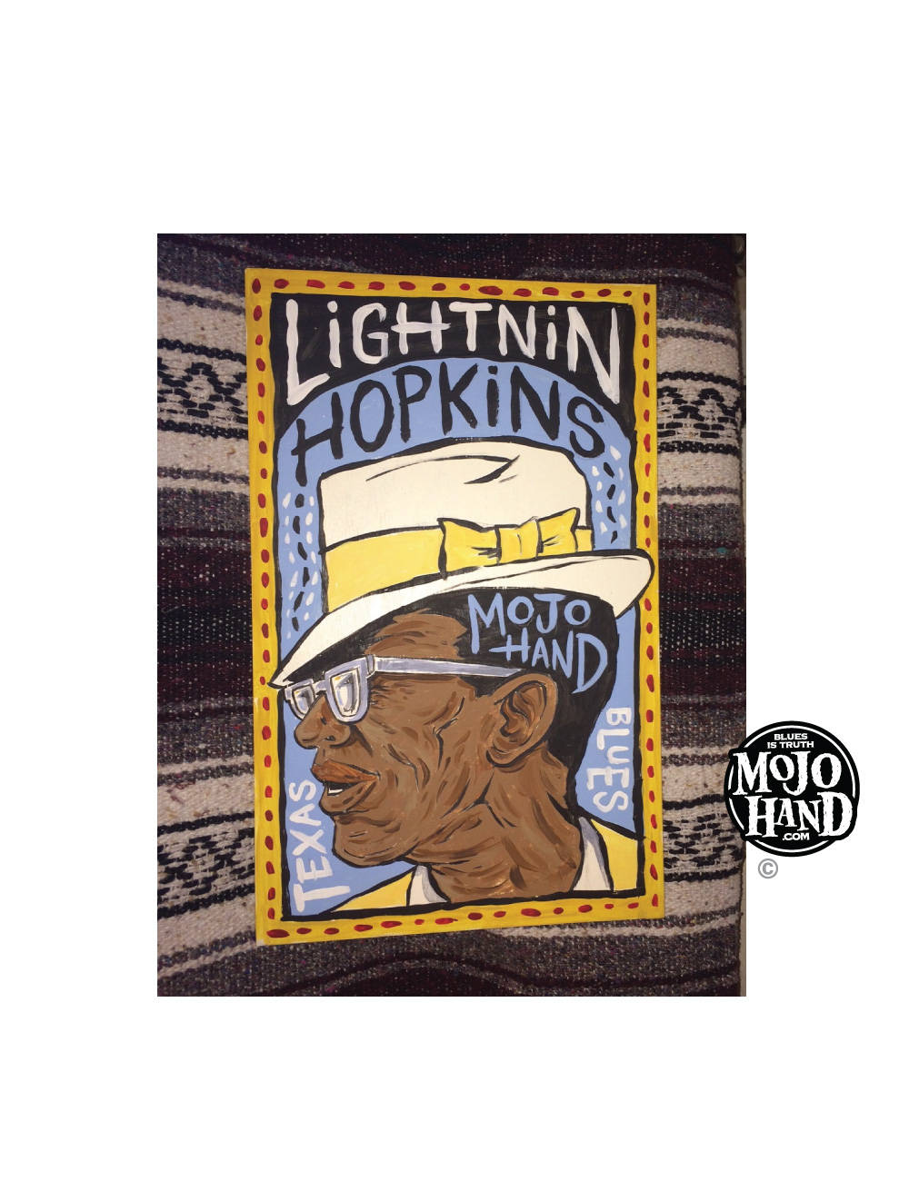 Lightnin Hopkins blues folk art painting on wood by Grego of Etsy