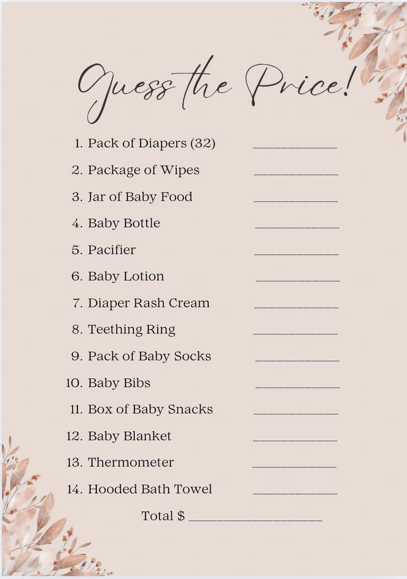 Price Trivia Guess the Price Trivia Template - Baby Shower Games - Etsy