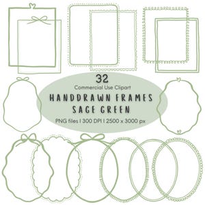 Hand gezeichnet Salbei Grün Rahmen Clipart, 32 Boho Vintage Oval Borders PNG