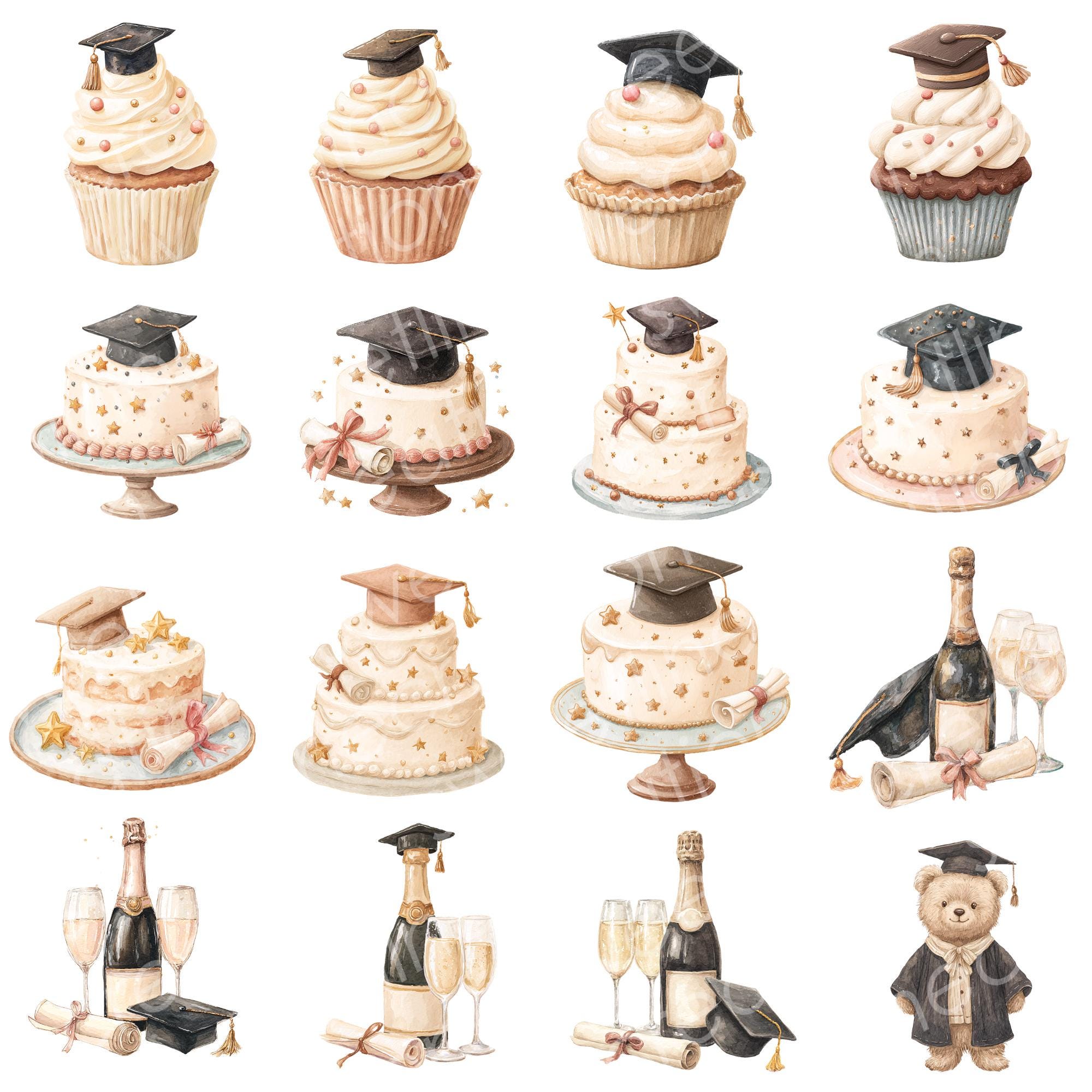 Graduation Clipart PNG, Class of 2026 Watercolor Grad Bundle ...