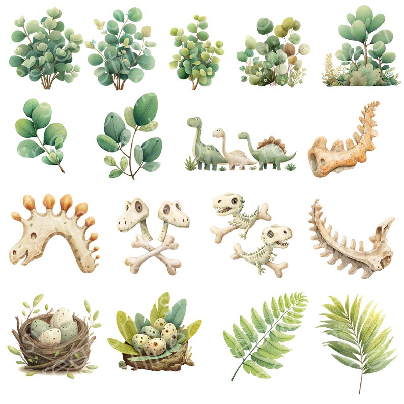 Cute Dinosaur Clipart PNG, Baby Dino Nursery Watercolor, Neutral Green ...