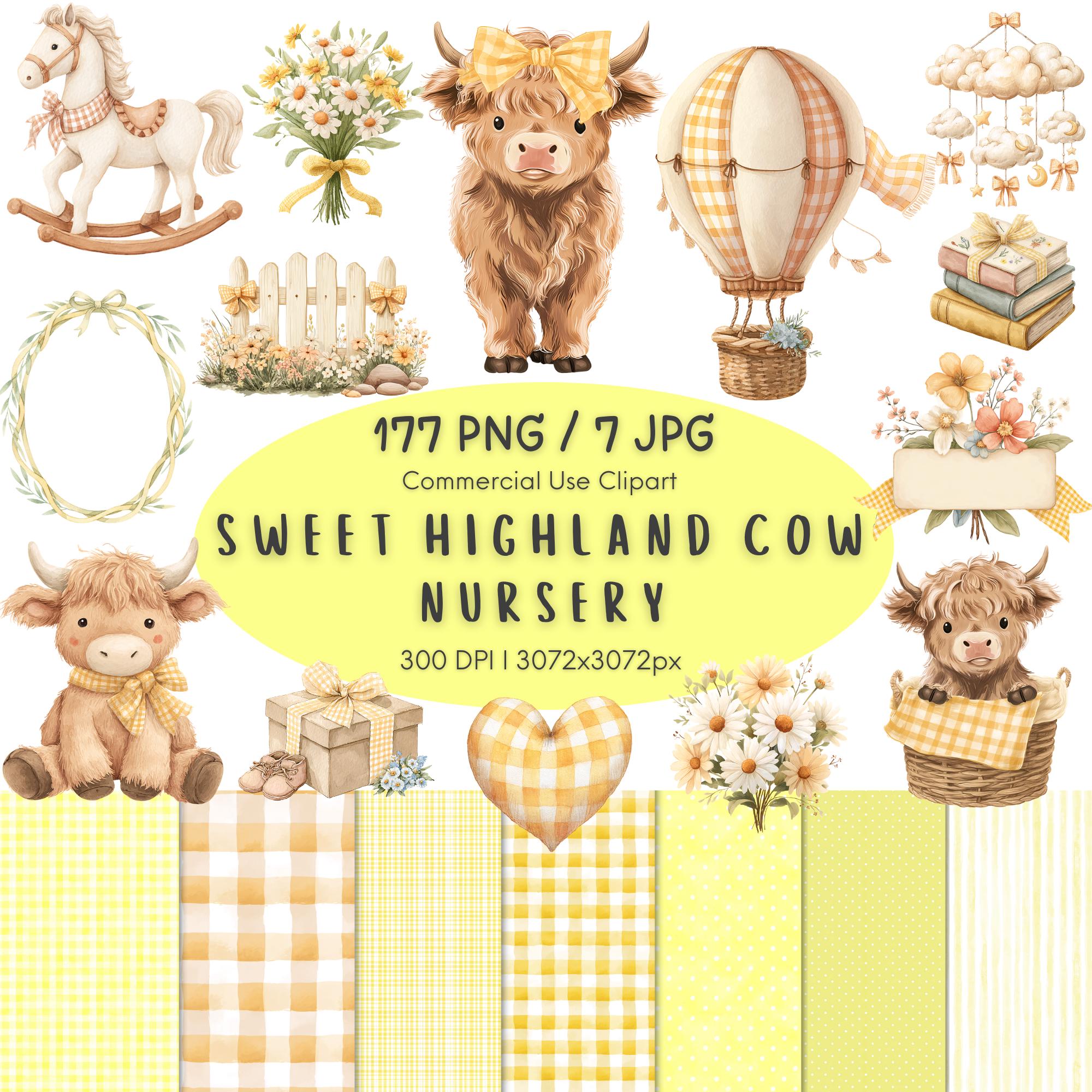 Highland Cow Watercolor Clipart Bundle, Boho Farm Baby Shower PNG ...