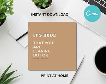 Tarjeta de despedida divertida para compañeros de trabajo / Plantilla editable de Canva (descarga digital)