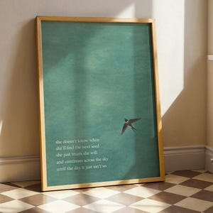 Vogel über Himmel Minimalistische Poesiekunst - Minimalismusgedichtplakat - Inspirierende Wandbehangdruck