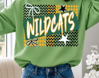 Wildcats PNG: Green and Gold Zigzag Checkerboard Sports Sublimation Design