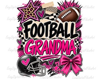 Football Grandma PNG: Hot Pink Black Grunge Collage Leopard Star Sublimation