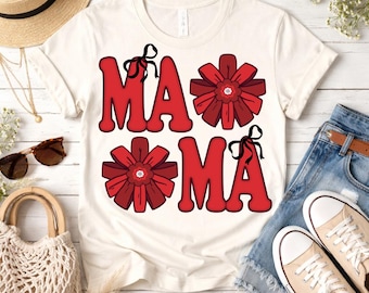 Diseño de lazo floral PNG para mamá, linda camiseta PNG para mamá, regalo PNG para el Día de la Madre, diseño de flores rojas para mamá, sublimación de mamá coqueta, camiseta moderna para mamá