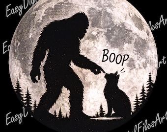 Bigfoot Boop PNG, Funny Sasquatch Cat Design, Minimalist Camping Night Graphic, Moon Silhouette Shirt Design, Outdoor Digital Download