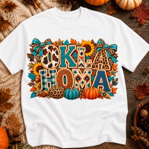 Sublimación de otoño de Oklahoma PNG, diseño otoñal de calabaza y girasol del oeste, gráfico de orgullo estatal