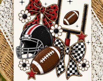 Red Black Football PNG: Coquette Bow Game Day Helmet Sublimation