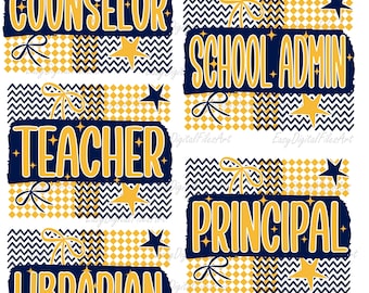 Navy Gold School Staff PNG Bundle: Teacher Principal Counselor Sublimation