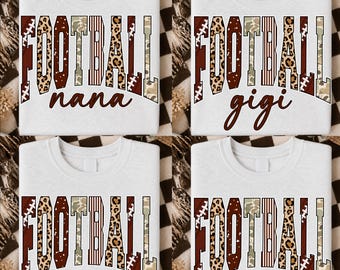 Football Family Bundle PNG, Football Mama Nana Gigi Mimi Sister PNG, Leopard Football Shirt Designs, 5 PNG Digital Download