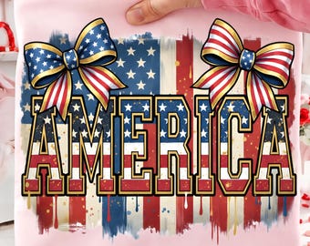 America PNG, Patriotic Coquette Bow Design, 4th of July Sublimation PNG, USA Flag Shirt Design, Red White Blue Bow Graphic, Independence Day