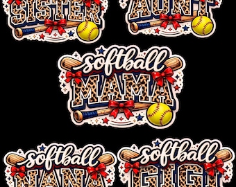 Softball Family Bundle PNG, Softball Mama Nana Sister Aunt Gigi PNG, Leopard Softball Shirt Design, Game Day Softball, Sublimation Download