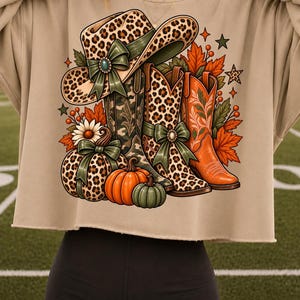 Fall Cowboy Boots Leopard Pumpkin PNG: Western Autumn Sublimation