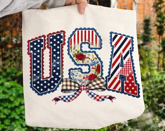 USA png, Patriotic Coquette Bow Design, 4th of July Sublimation png, USA Patch Letters Shirt Design, Red White Blue Floral png