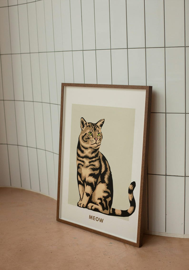 Retro Brown Tabby Cat Art Print – Vintage Style Pet Poster - Etsy