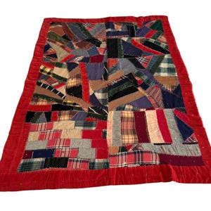 Vintage handgemaakte gekke quilt patchwork wol corduroy plaid meerkleurige volkskunst