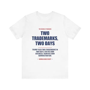 Trump Filed Two Trademarks In Two Days. For His Own Business. From His Own Administration. T-Shirt | The Double Standard | Political Satire
