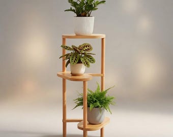 3 Tier Bamboo Plant Stand, Tall Corner Shelf, Space Saving Display, Eco-Friendly Natural Wood