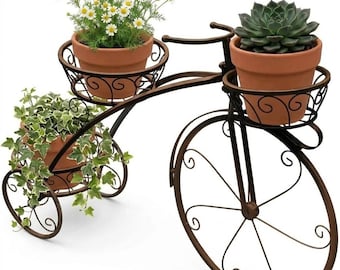 Vintage Bicycle Plant Stand – 3 Tier Iron Tricycle Planter Rack, Garden Decor
