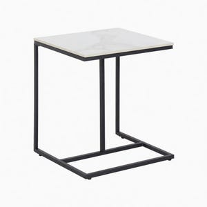C-Shaped Sintered Stone Side Table, Modern Black Metal Frame Laptop Snack Table