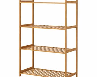 4-Tier Bamboo Ladder Shelf, Natural Wood Boho Bathroom Storage Rack