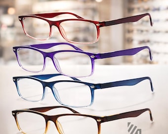 4-Pack Rectangular Reading Glasses: Spring Hinge, Unisex, Lightweight Readers