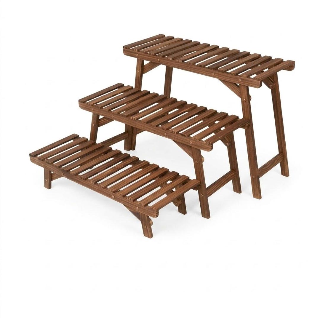 3 Tier Wooden Plant Stand Set, Ladder Style Pine Wood Display Shelf - Etsy
