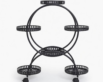 5-Tier Rolling Plant Stand, Black Metal, Indoor Outdoor Display Holder