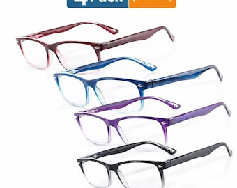 4 Pack Rectangular Reading Glasses – Spring Hinge, UV400 Protection, Unisex Eyewear Set