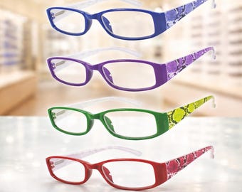 4 Pack Rectangular Reading Glasses – Unisex Spring Hinge UV400 Readers (1.0-4.0)