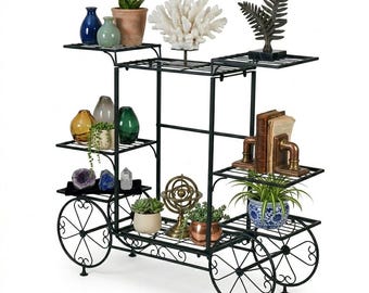 6 Tier Tall Metal Plant Stand, Decorative Wheels, Indoor Outdoor Flower Rack