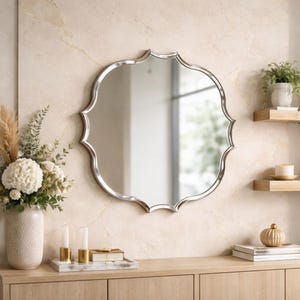 Scalloped Fan Shape Beveled Wall Mirror – Frameless Boho Farmhouse Decor