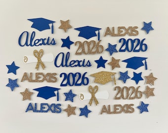 Confettis de remise de diplômes personnalisés | Nom, année, police, couleurs (chapeau de diplômé, étoile, diplôme) | FABRIQUÉS SUR COMMANDE !