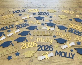 Confeti de graduación personalizado / Nombre, año, fuente y colores personalizados (birrete, estrella, diploma) / ¡HECHO A MEDIDA!