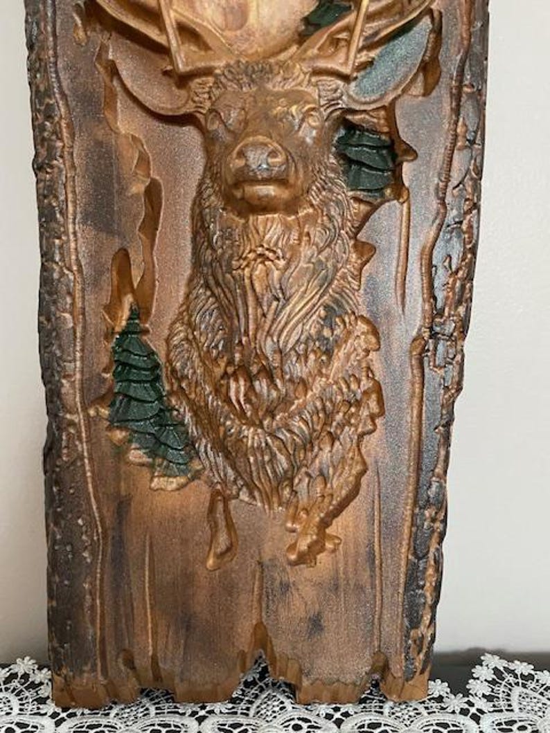 Hand Carved Wooden Deer Wall Art | Rustic Cabin Decor - Etsy