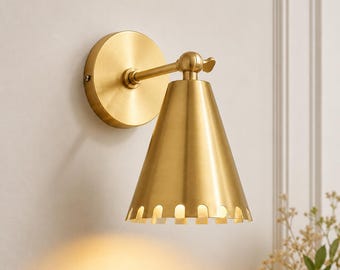 Aplique de pared moderno de latón estilo mediados de siglo (1950) - Lámpara de tocador ajustable de mediados de siglo - Lámpara cónica minimalista