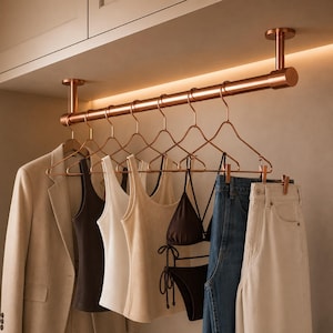 Asta appendiabiti in ottone da soffitto / Binario appendiabiti per cabina armadio / Organizzatore di lusso per armadio / Armadio moderno