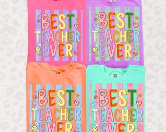 Best Teacher Ever PNG Bundle, Teacher Appreciation PNG, Colorful Teacher Sublimation Design, Retro Teacher Shirt Design Download