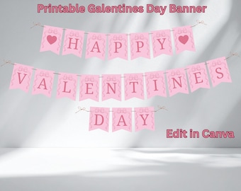 Happy Valentine’s Day Banner | Pink Valentine Party Decor | Valentines Day Printable Banner | Digital Download ONLY | Instant Download