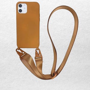 Silicone phone case with adjustable crossbody lanyard strap shockproof cover hands free holder Brown