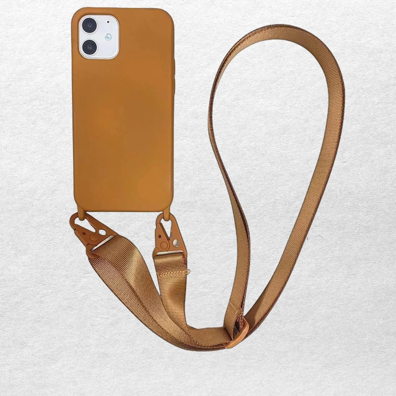 Silicone phone case with adjustable crossbody lanyard strap shockproof cover hands free holder Brown