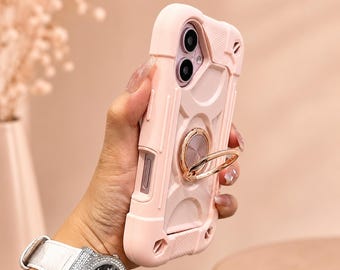 Cute Heavy Duty Ring Holder Phone Case with Lanyard and Shockproof Bumper Cover
